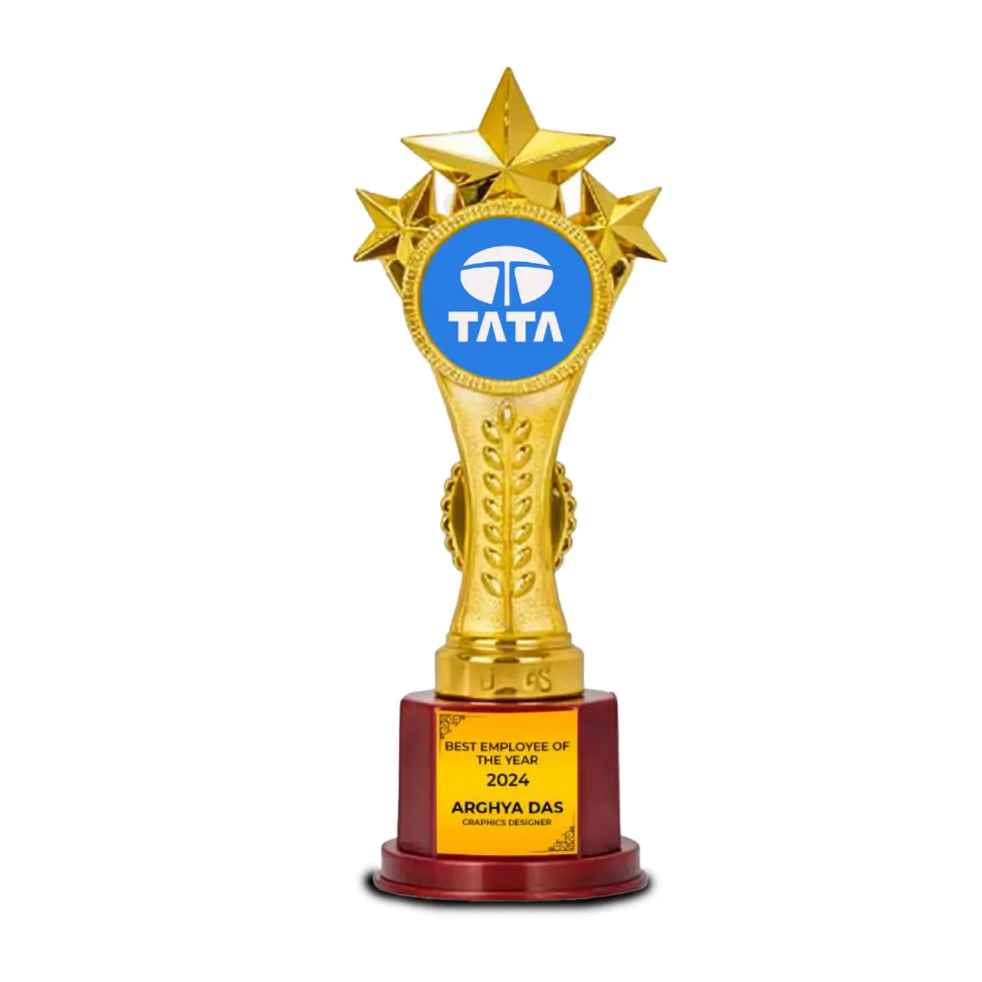 Fiber Trophy with personalization option in white background